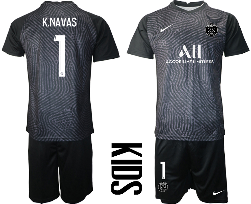 2021 Paris Saint-Germain black kids goalkeeper #1 soccer jerseys